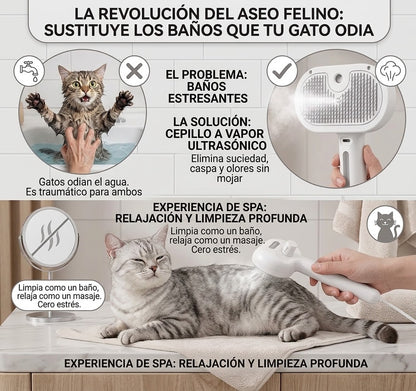 Cepillo de Vapor para Mascotas - Limpieza Suave sin Estrés